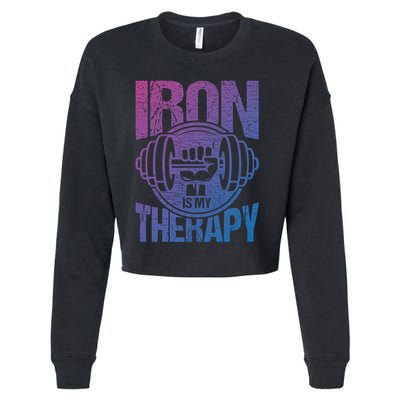 Powerlifting Strong Iron Is My Therapy Fitness Gym Gift Cropped Pullover Crew