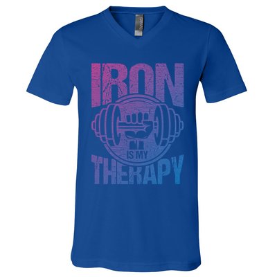 Powerlifting Strong Iron Is My Therapy Fitness Gym Gift V-Neck T-Shirt