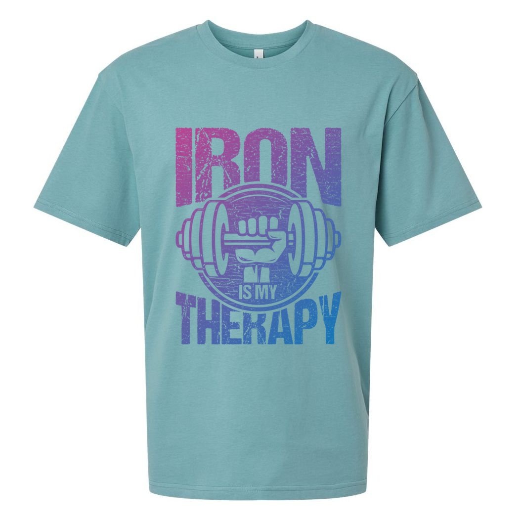 Powerlifting Strong Iron Is My Therapy Fitness Gym Gift Sueded Cloud Jersey T-Shirt