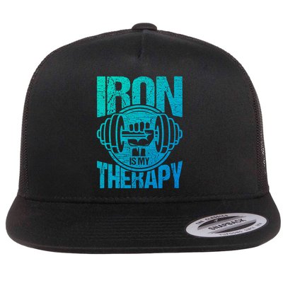 Powerlifting Strong Iron Is My Therapy Fitness Flat Bill Trucker Hat