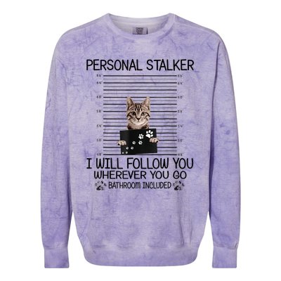 Personal Stalker ILl Follow You Wherever You Go Cat Mugshot Colorblast Crewneck Sweatshirt