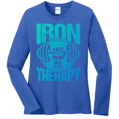 Powerlifting Strong Iron Is My Therapy Fitness Gym Gift Ladies Long Sleeve Shirt