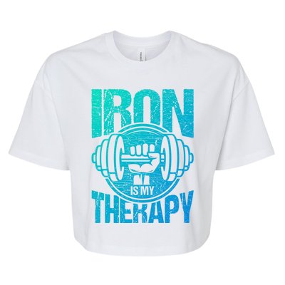 Powerlifting Strong Iron Is My Therapy Fitness Gym Gift Bella+Canvas Jersey Crop Tee