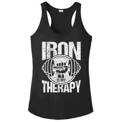 Powerlifting Strong Iron Is My Therapy Fitness Gym Gift Ladies PosiCharge Competitor Racerback Tank