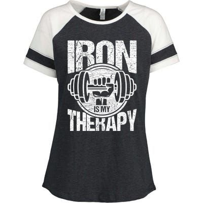 Powerlifting Strong Iron Is My Therapy Fitness Gym Gift Enza Ladies Jersey Colorblock Tee