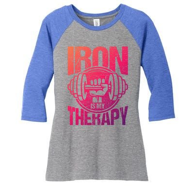 Powerlifting Strong Iron Is My Therapy Fitness Gym Gift Women's Tri-Blend 3/4-Sleeve Raglan Shirt