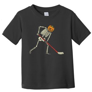 Pumpkin Skeleton Ice Hockey Funny Halloween Sports Player Toddler T-Shirt