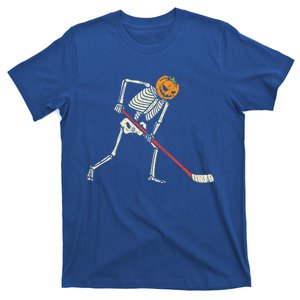 Pumpkin Skeleton Ice Hockey Funny Halloween Sports Player Gift T-Shirt