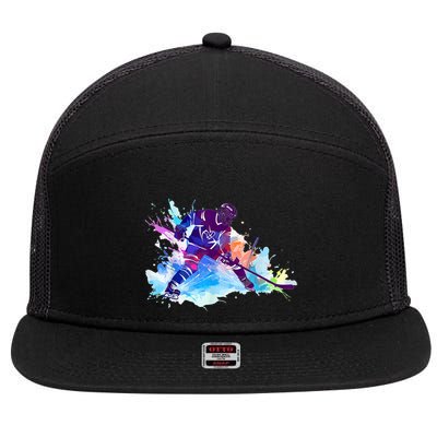 Paint Splash Ice Hockey Player Gifts 7 Panel Mesh Trucker Snapback Hat