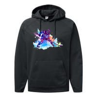 Paint Splash Ice Hockey Player Gifts Performance Fleece Hoodie