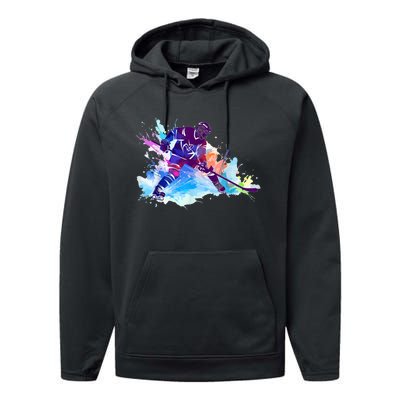 Paint Splash Ice Hockey Player Gifts Performance Fleece Hoodie