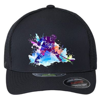 Paint Splash Ice Hockey Player Gifts Flexfit Unipanel Trucker Cap