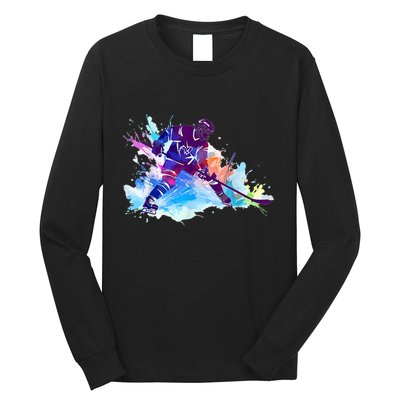Paint Splash Ice Hockey Player Gifts Long Sleeve Shirt