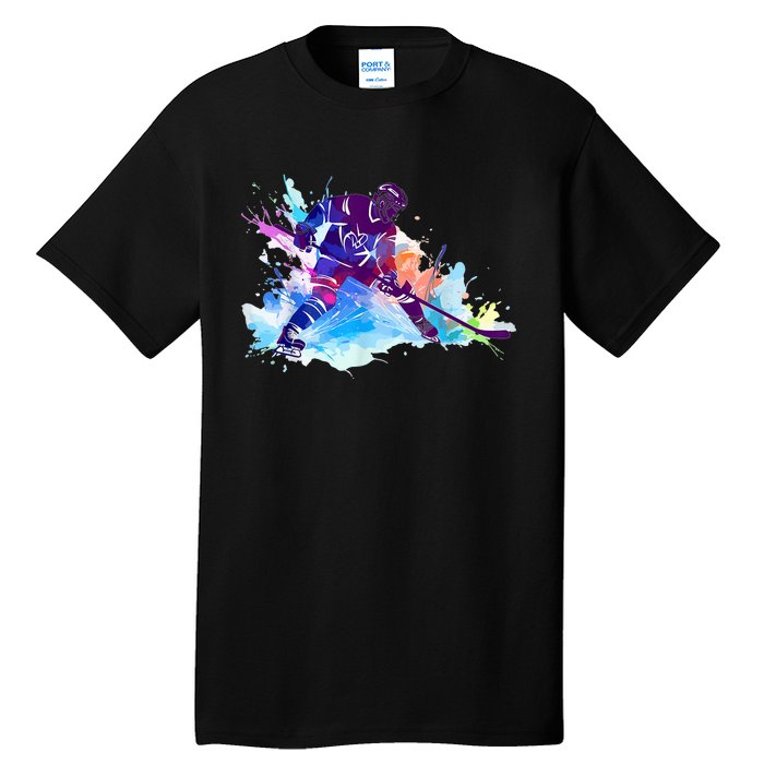 Paint Splash Ice Hockey Player Gifts Tall T-Shirt