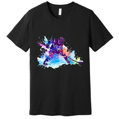 Paint Splash Ice Hockey Player Gifts Premium T-Shirt