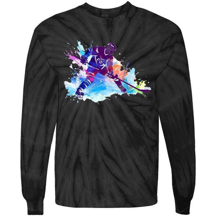 Paint Splash Ice Hockey Player Gifts Tie-Dye Long Sleeve Shirt