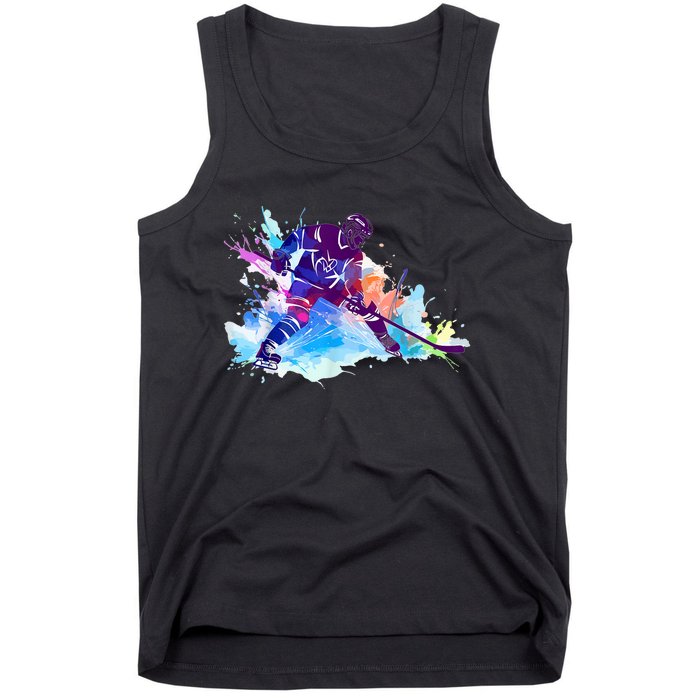 Paint Splash Ice Hockey Player Gifts Tank Top