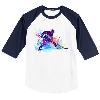 Paint Splash Ice Hockey Player Gifts Baseball Sleeve Shirt