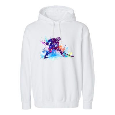 Paint Splash Ice Hockey Player Gifts Garment-Dyed Fleece Hoodie