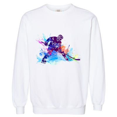 Paint Splash Ice Hockey Player Gifts Garment-Dyed Sweatshirt