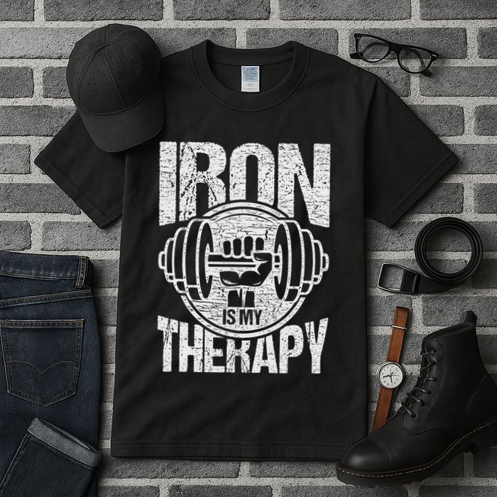 Powerlifting Strongman Iron Is My Therapy Tall T-Shirt
