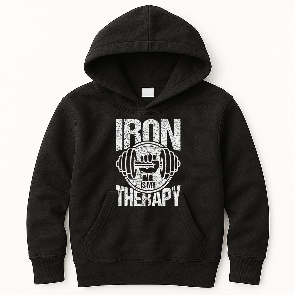 Powerlifting Strongman Iron Is My Therapy Kids Hoodie