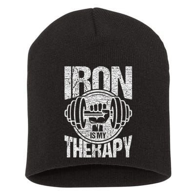 Powerlifting Strongman Iron Is My Therapy Short Acrylic Beanie