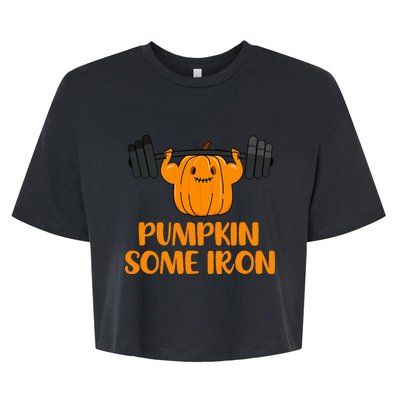 Pumpkin Some Iron Halloween Gym Workout Lifting Pun Bella+Canvas Jersey Crop Tee