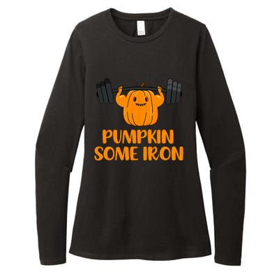 Pumpkin Some Iron Halloween Gym Workout Lifting Pun Womens CVC Long Sleeve Shirt