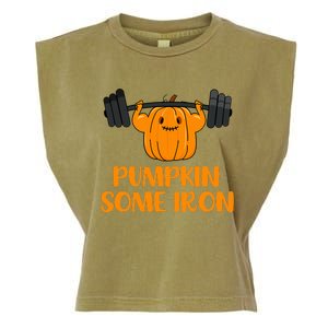 Pumpkin Some Iron Halloween Gym Workout Lifting Pun Garment-Dyed Women's Muscle Tee