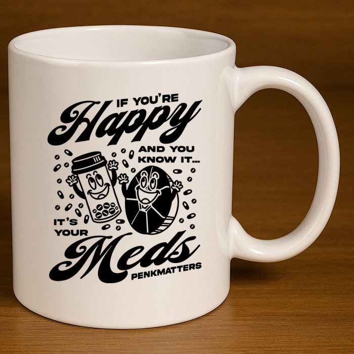 Penkmatters Store If YouRe Happy And You Know It ItS Your Meds Penkmatters 11oz C Handle Ceramic Mug