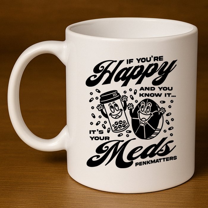 Penkmatters Store If YouRe Happy And You Know It ItS Your Meds Penkmatters 11oz C Handle Ceramic Mug