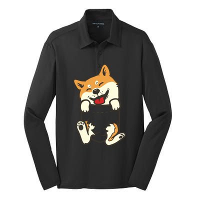 Pocket Shiba Inu Feet Cute Doge Akita Dog Lover Owner Gift Silk Touch Performance Long Sleeve Polo