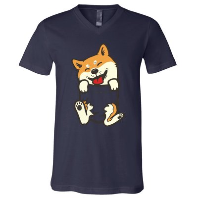 Pocket Shiba Inu Feet Cute Doge Akita Dog Lover Owner Gift V-Neck T-Shirt