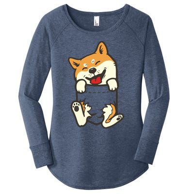 Pocket Shiba Inu Feet Cute Doge Akita Dog Lover Owner Gift Women's Perfect Tri Tunic Long Sleeve Shirt