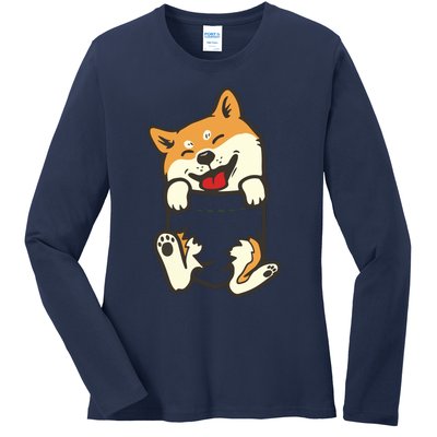 Pocket Shiba Inu Feet Cute Doge Akita Dog Lover Owner Gift Ladies Long Sleeve Shirt