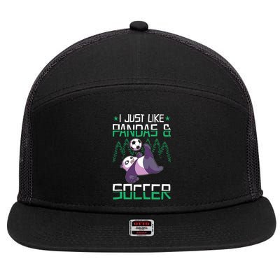 Panda Soccer I Just Love Pandas And Playing Soccer 7 Panel Mesh Trucker Snapback Hat