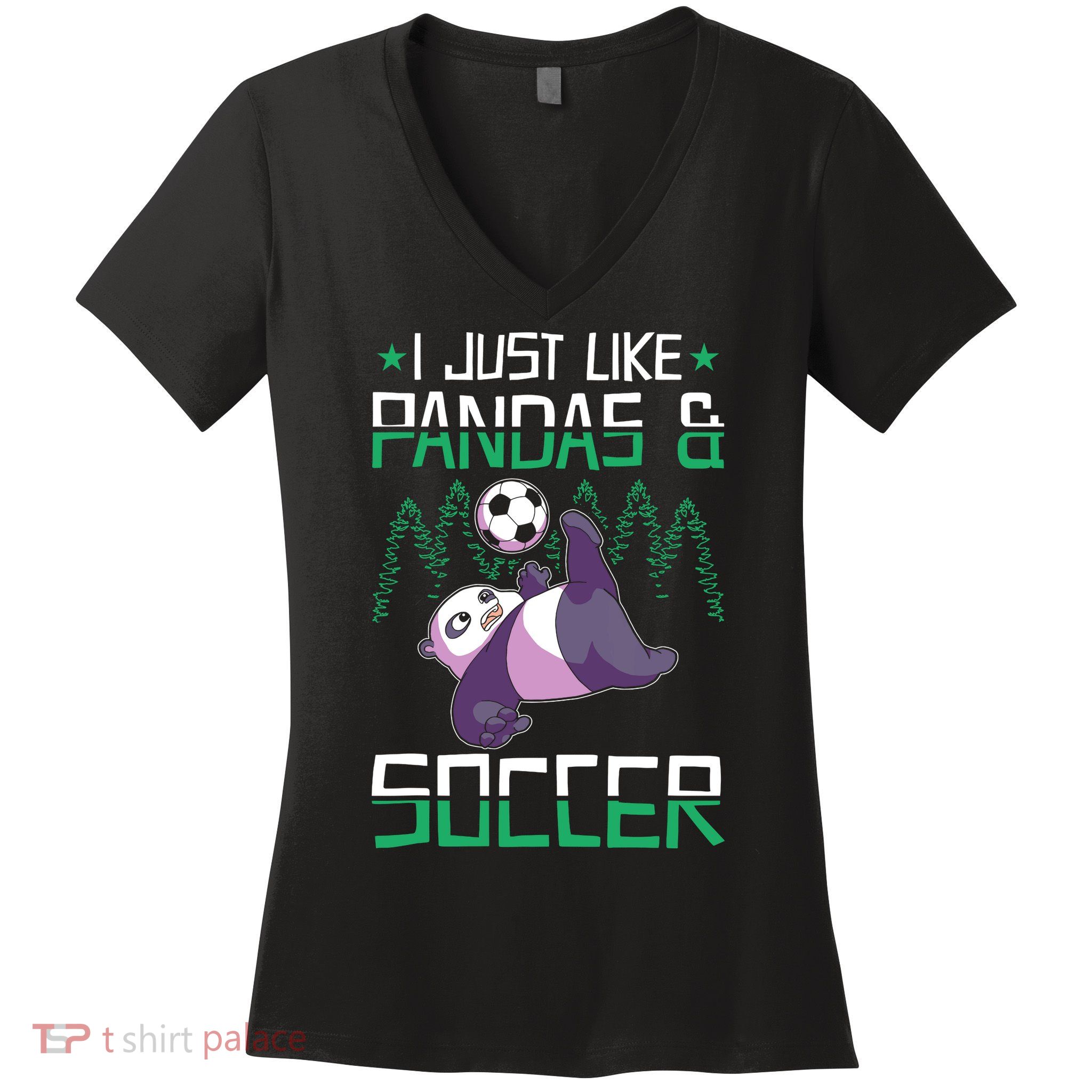 Panda Soccer I Just Love Pandas And Playing Soccer Women's V-Neck T-Shirt
