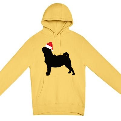 Pug Silhouette In Santa Hat Funny Christmas Dog Lover Gift Premium Pullover Hoodie