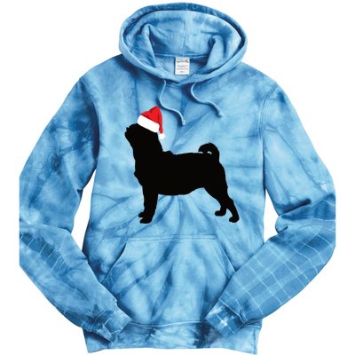 Pug Silhouette In Santa Hat Funny Christmas Dog Lover Gift Tie Dye Hoodie