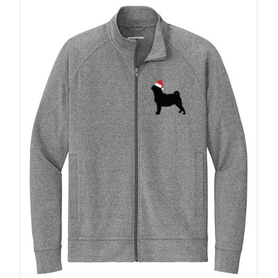 Pug Silhouette In Santa Hat Funny Christmas Dog Lover Gift Stretch Full-Zip Cadet Jacket