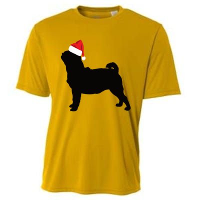 Pug Silhouette In Santa Hat Funny Christmas Dog Lover Gift Cooling Performance Crew T-Shirt