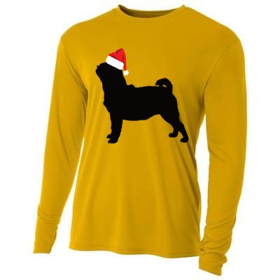 Pug Silhouette In Santa Hat Funny Christmas Dog Lover Gift Cooling Performance Long Sleeve Crew