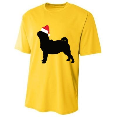 Pug Silhouette In Santa Hat Funny Christmas Dog Lover Gift Performance Sprint T-Shirt