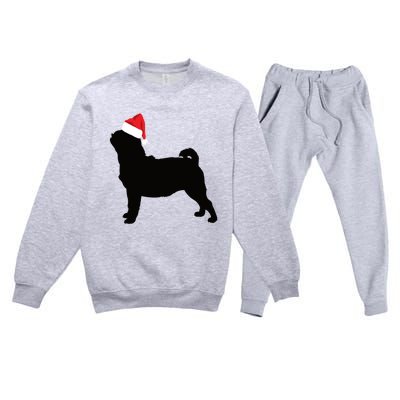 Pug Silhouette In Santa Hat Funny Christmas Dog Lover Gift Premium Crewneck Sweatsuit Set