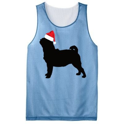 Pug Silhouette In Santa Hat Funny Christmas Dog Lover Gift Mesh Reversible Basketball Jersey Tank