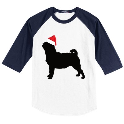 Pug Silhouette In Santa Hat Funny Christmas Dog Lover Gift Baseball Sleeve Shirt