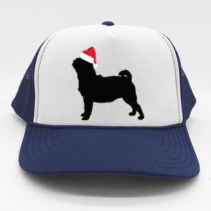 Pug Silhouette In Santa Hat Funny Christmas Dog Lover Gift Trucker Hat