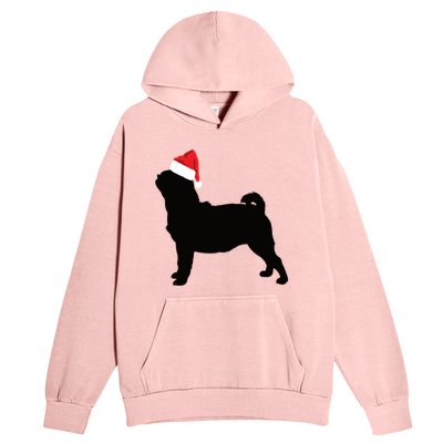 Pug Silhouette In Santa Hat Funny Christmas Dog Lover Gift Urban Pullover Hoodie