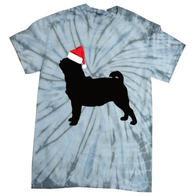 Pug Silhouette In Santa Hat Funny Christmas Dog Lover Gift Tie-Dye T-Shirt